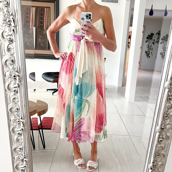 DVF Diane Von Furstenberg Silk Chiffon Silk Overlay Spaghetti Strap Dress Size 4 - Picture 1 of 11